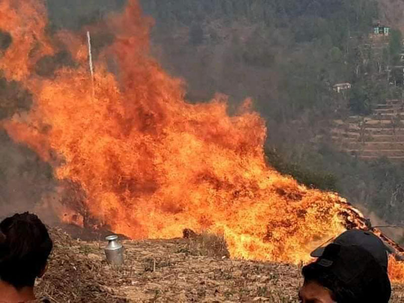 पर्वतको पैयुँमा भिषण आगालागी, ६ घर र १५ गोठ जलेर नष्ट